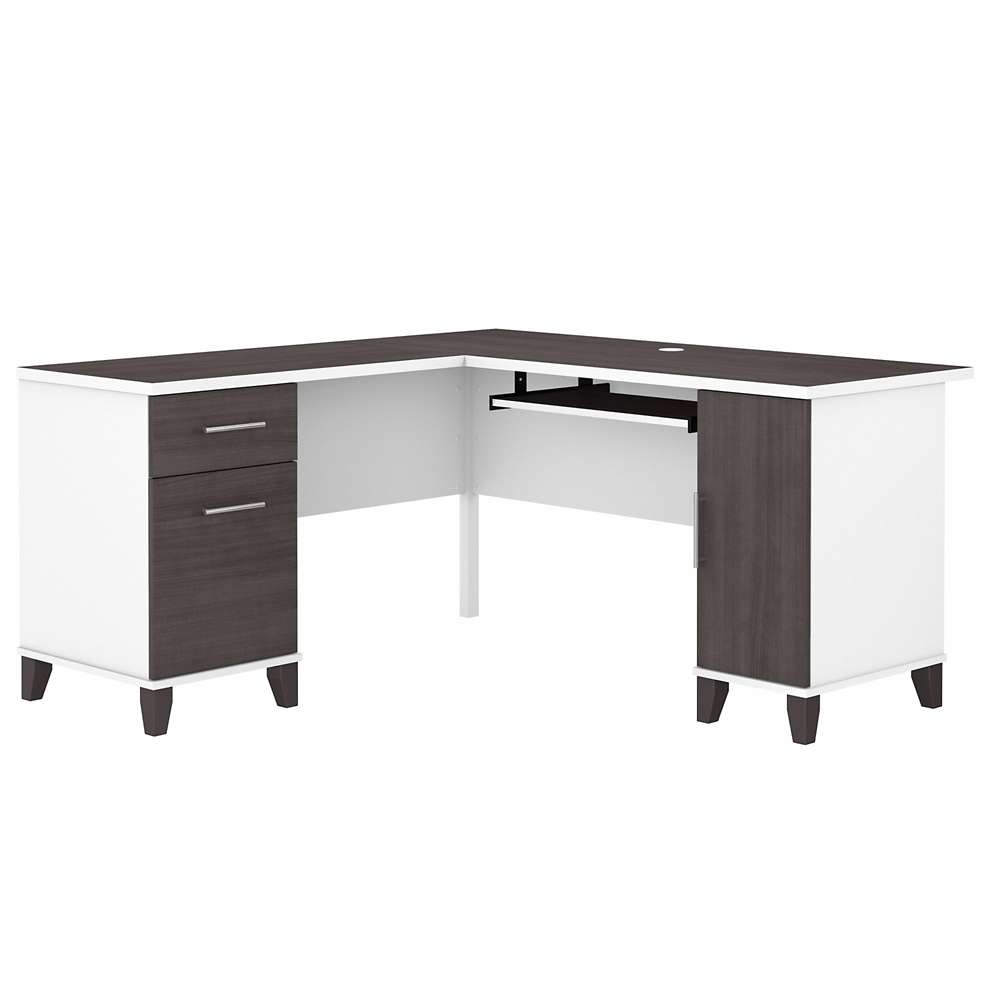 White and Storm Gray 60W Bush Furniture Somerset L Shaped Desk with Storage
