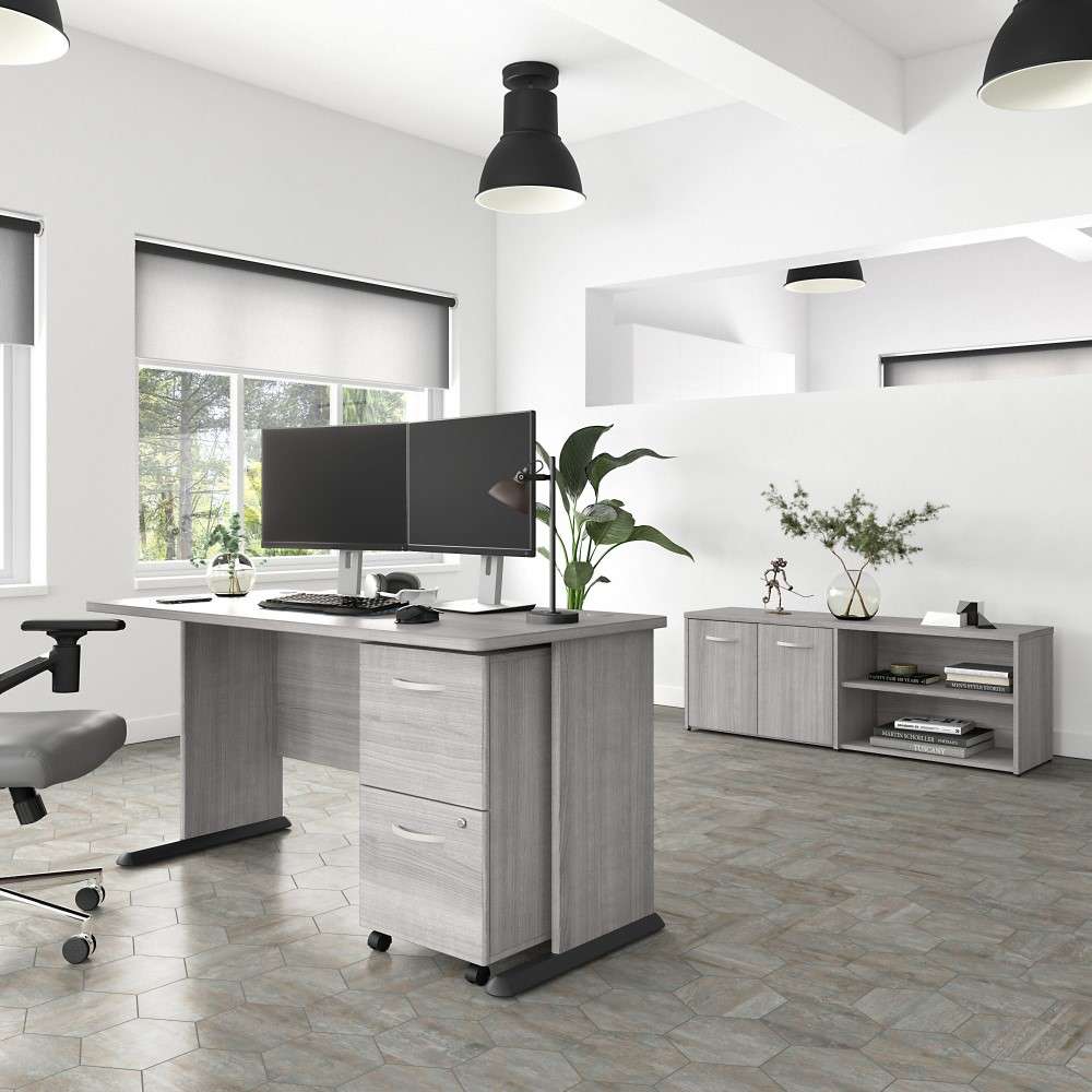 Bush Furniture Somerset 60W L Shaped Desk with Storage Platinum Gray