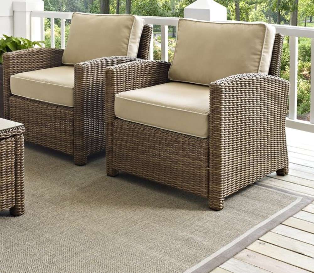 Brown with Sand Cushions Set of 2 Crosley Furniture KO70026WB-SA Bradenton Outdoor Wicker Arm Chairs 