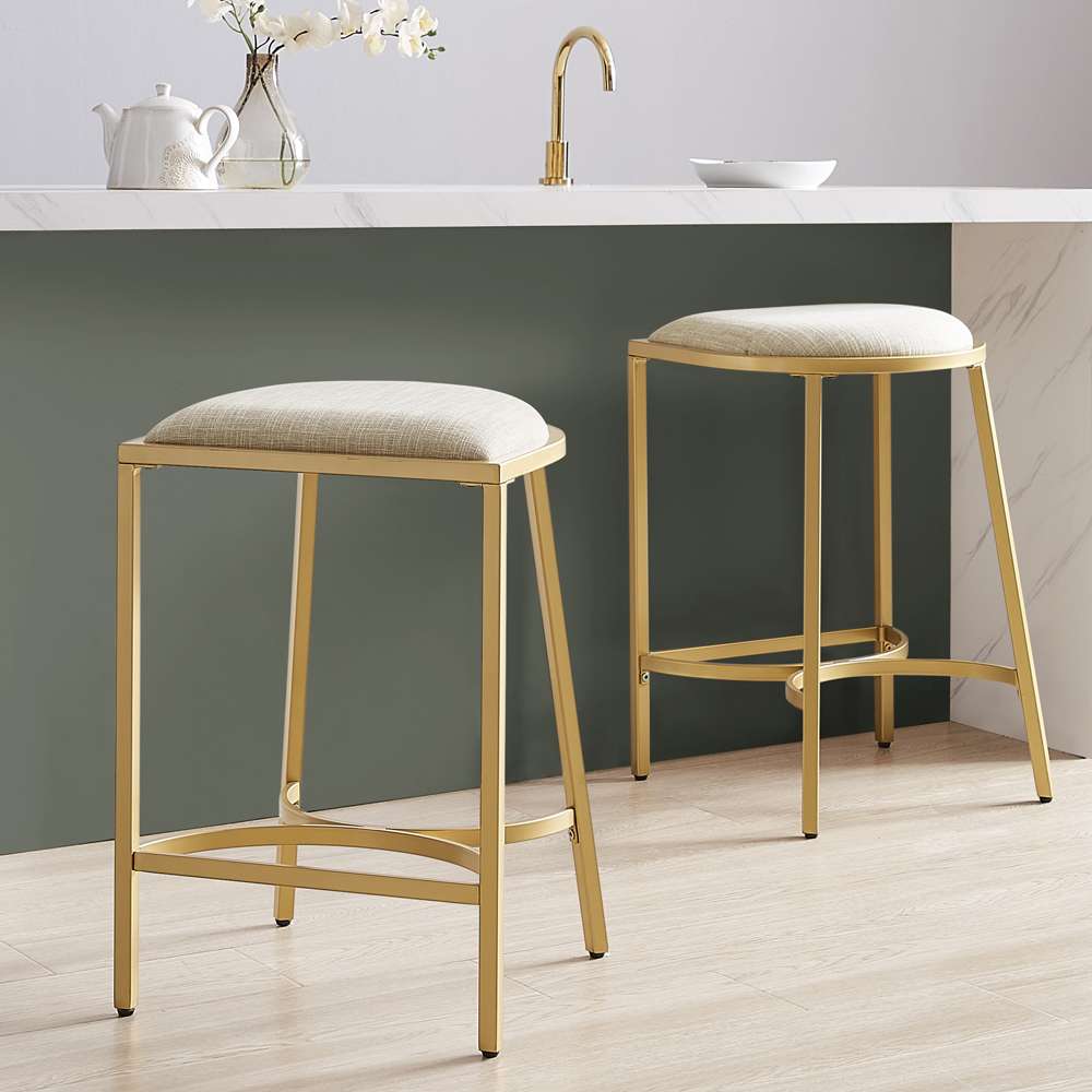Crosley Furniture - Ellery 2Pc Counter Stool Set Oatmeal/Gold - 2 ...