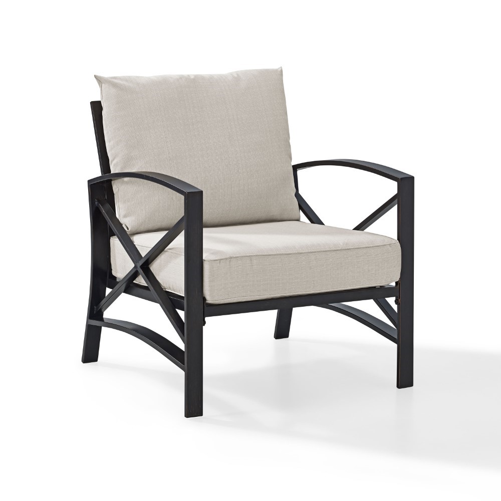 Crosley Furniture KO60007BZ-MI Kaplan Outdoor Metal Arm Chair Oiled Bronze with Mist Cushions 