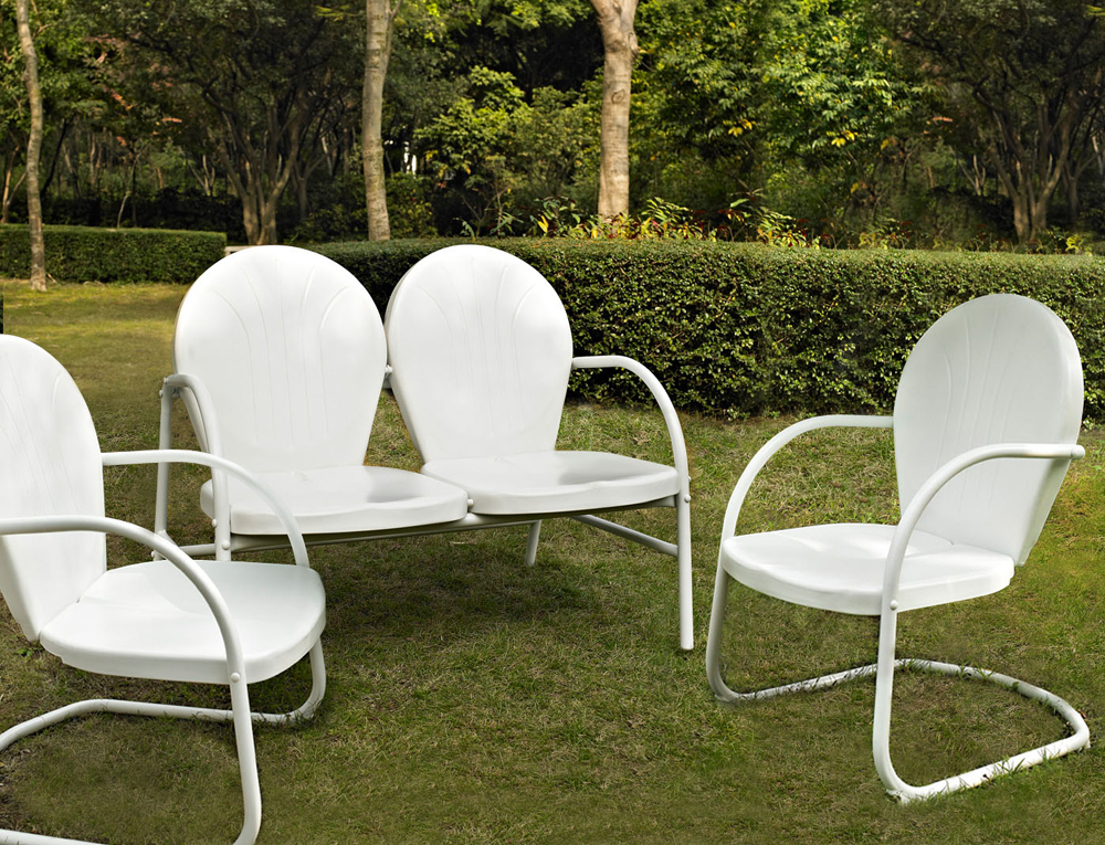 KO10004WH Crosley Griffith 3 Piece Metal Outdoor Seating Set 