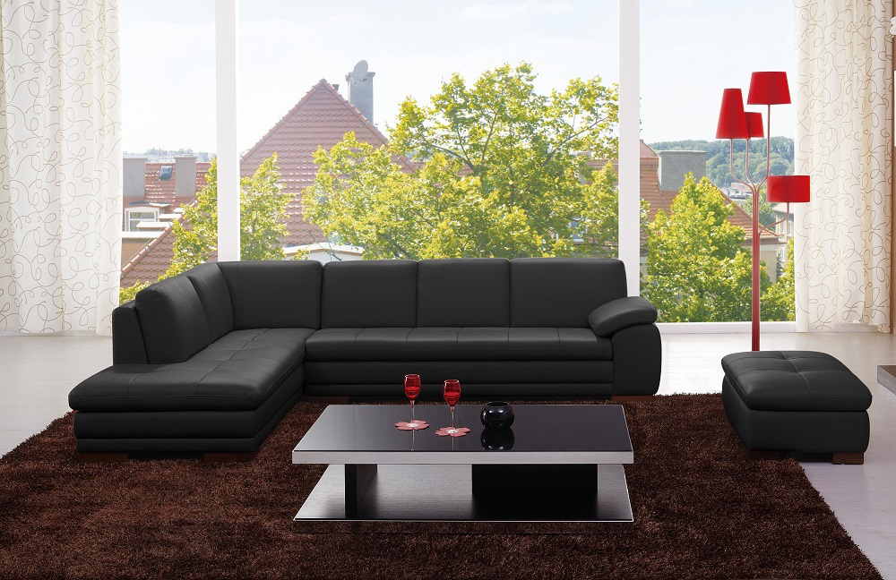 J M Furniture 625 Italian Leather, Pulaski Leather Sectional Sofa With Ottoman Black