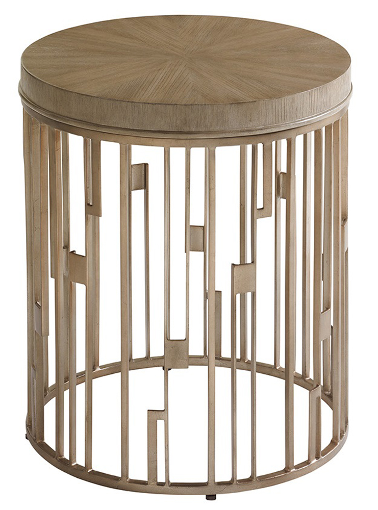 Shadow Play Studio Round Accent Table, Round End Table Wood Top Metal Base