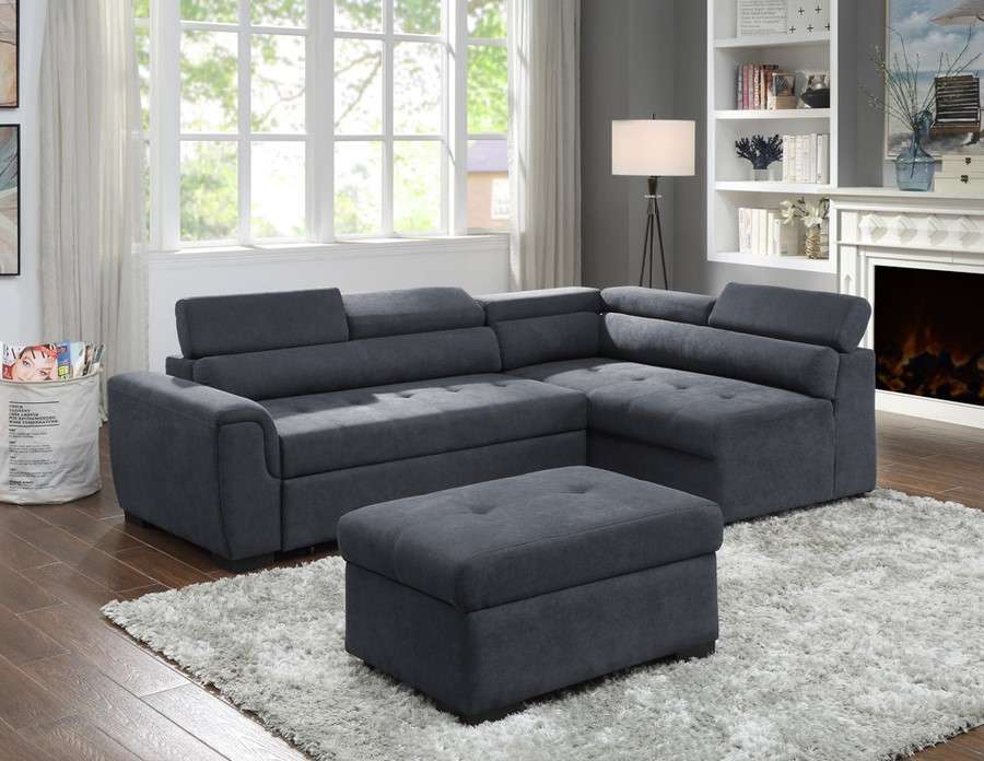 Lilola Home - Haris Dark Gray Fabric Sleeper Sofa Sectional with ...