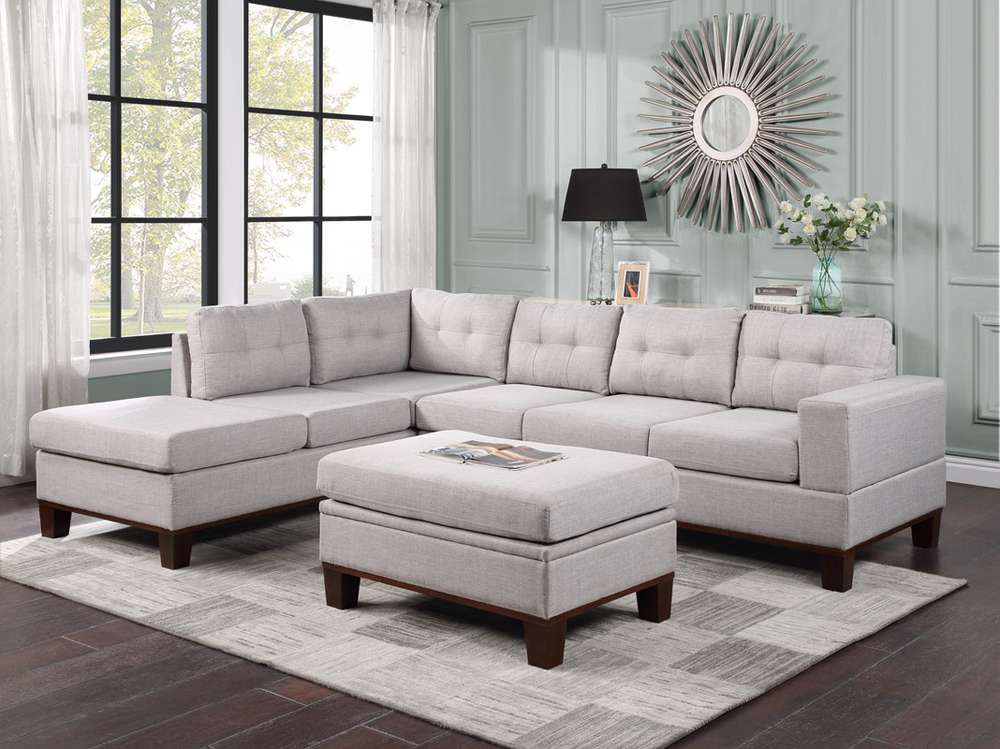 Lilola Home Hilo Light Gray Fabric Reversible Sectional Sofa with
