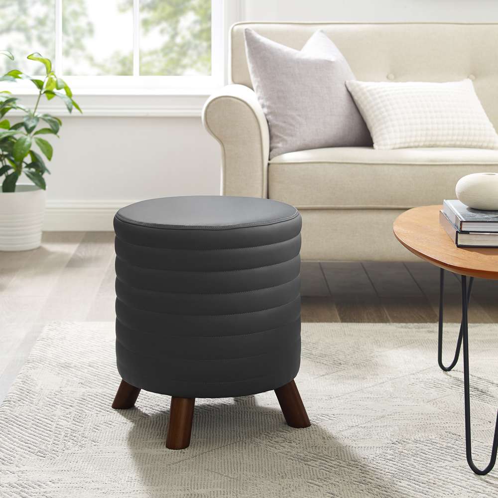 Parker Leather Roll Top Footstool Ottoman