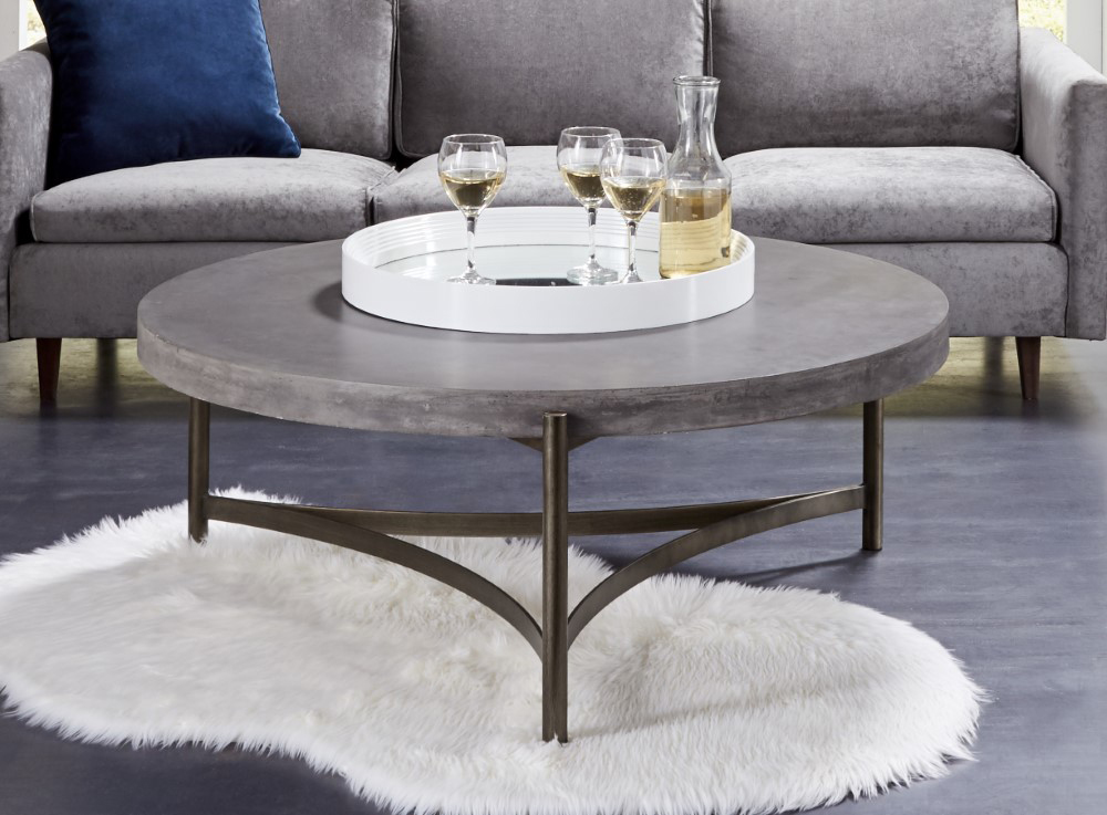 Modus Furniture Lyon Round Concrete, Concrete Top Coffee Table Set