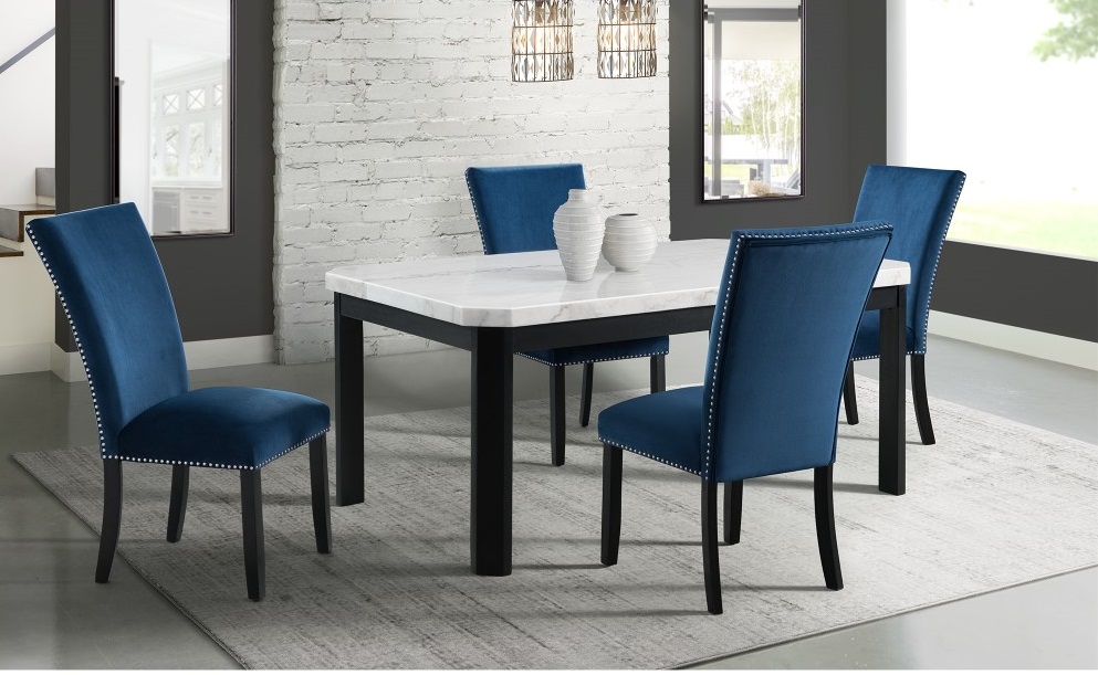 Four Blue Velvet Chairs, White Chairs For Dining Room Table