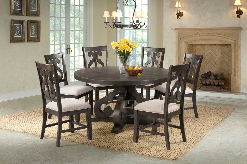 Stanford Round 7pc Dining Set, Round Dining Room Table And Chairs For 6