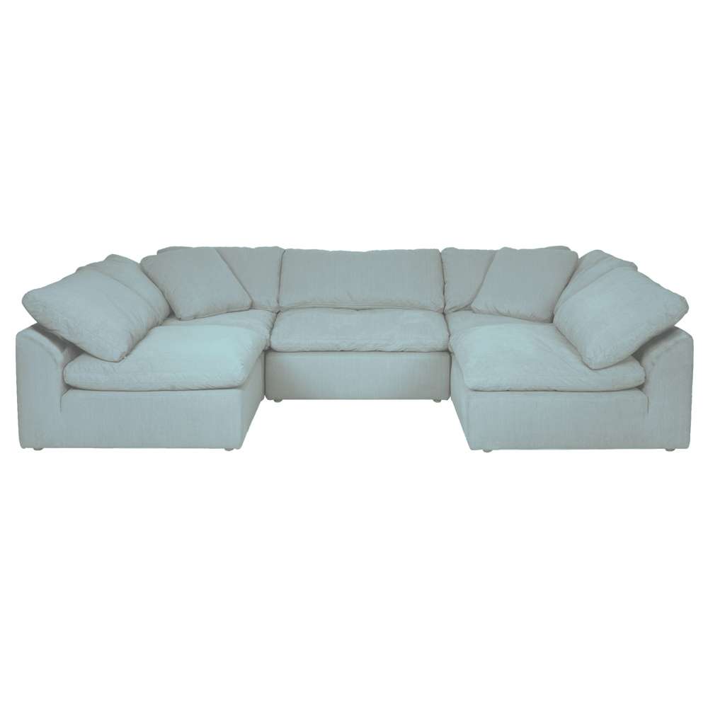 Sunset Trading - Cloud Puff 5 Piece Slipcovered Modular L Shaped Sectional  Sofa With Ottoman Performance White - SU-1458-81-3C-1A-1O