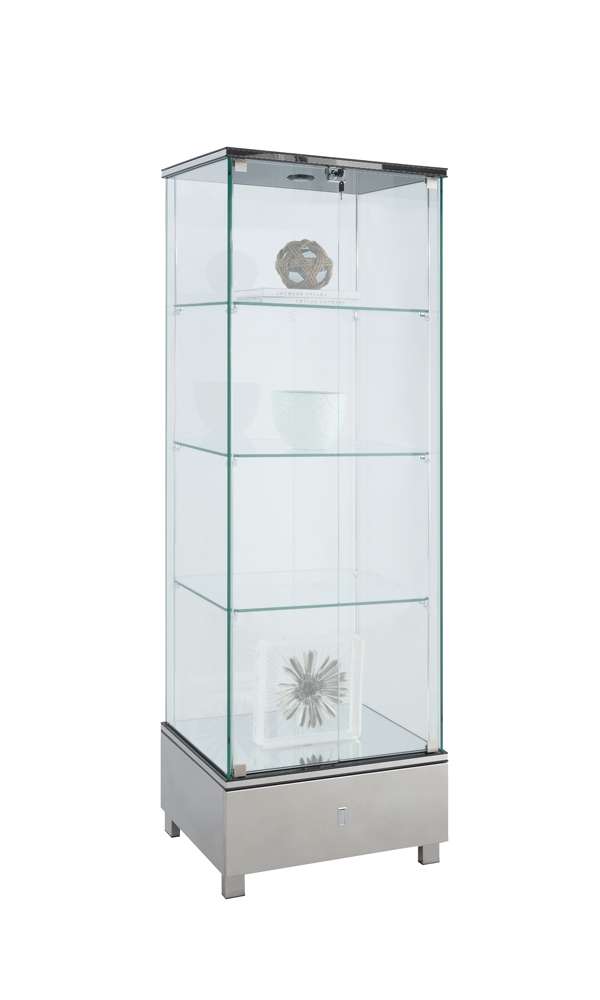 Silver Triangular Curio w/ Mirrored Interior by Chintaly Imports