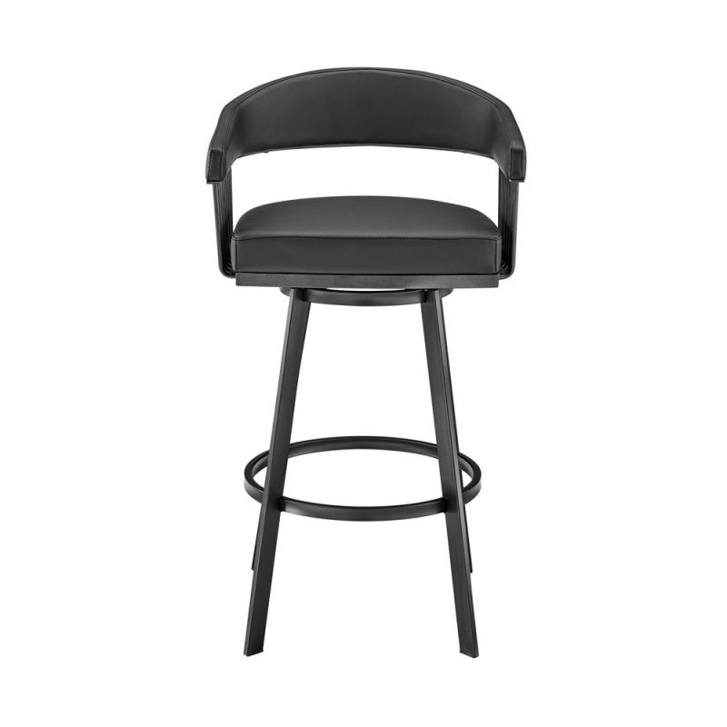 Armen Living Chelsea 30 Bar Height Swivel Bar Stool In Black Finish And Black Faux Leather 1419