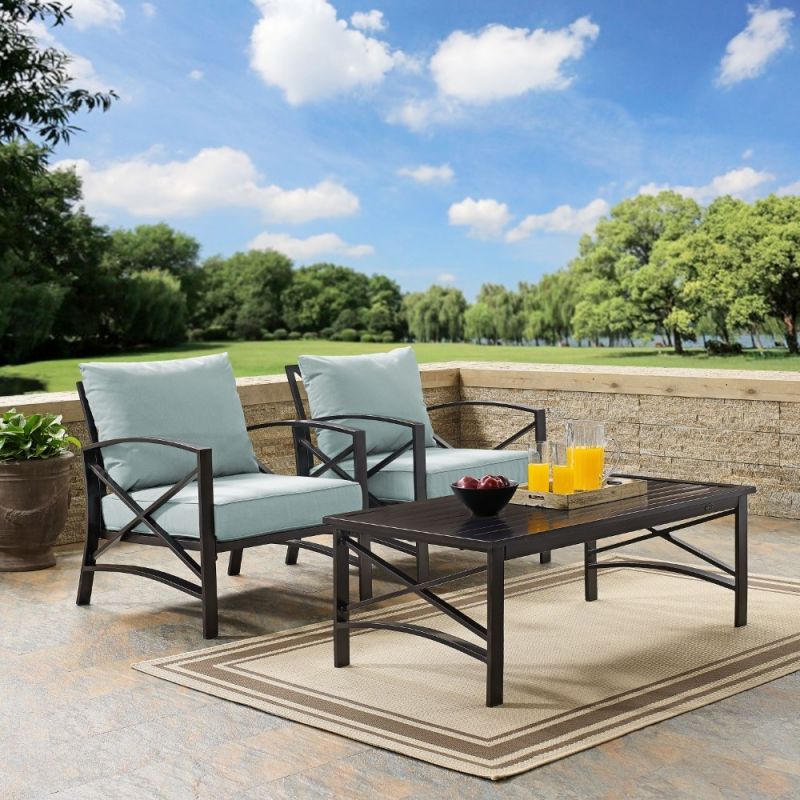 Crosley Furniture Kaplan 3 Pc Outdoor Seating Set With Mist Cushion