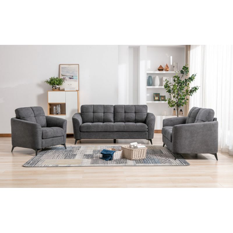 Lilola Home - Callie Gray Velvet Fabric Sofa Loveseat Chair Living Room ...
