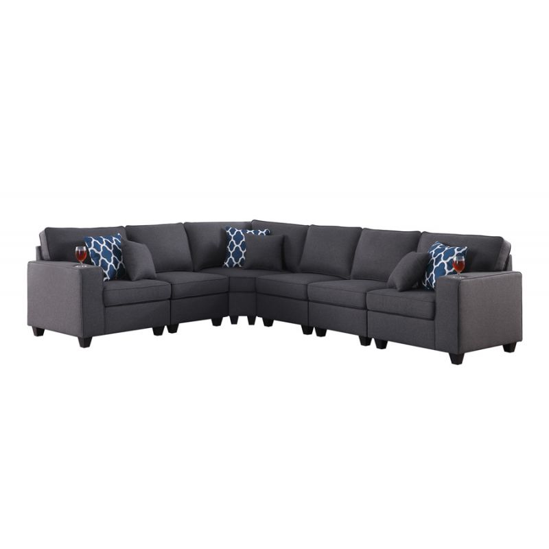 Lilola Home Cooper Dark Gray Linen 6pc Reversible L Shape Sectional Sofa With Cupholder 89132 4a