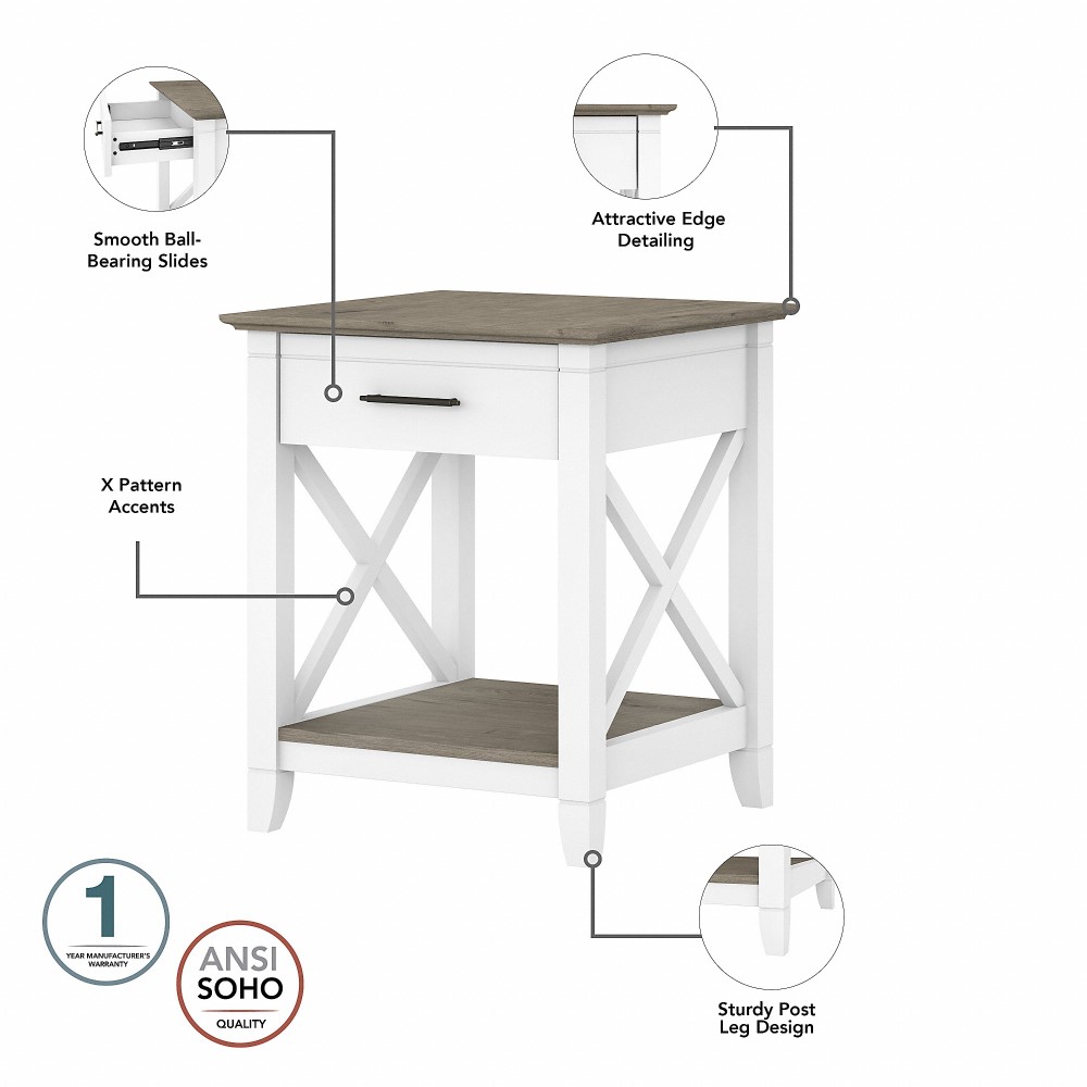 Bush Furniture Key West End Table With Storage In Pure White And Shiplap Gray Kwt120g2w 03