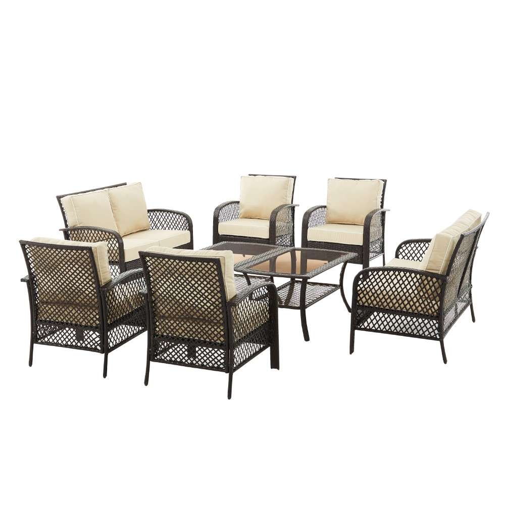 Crosley Furniture - Tribeca 8Pc Outdoor Wicker Conversation Set Sand-Brown  - 2 Loveseats, 4 Armchairs, and 2 Coffee Tables - KO70237BR-SA