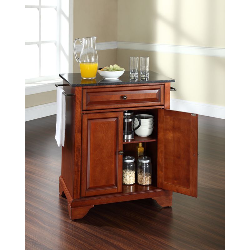 Alexandria Solid Black Granite Top Portable Kitchen Island in Classic  Cherry Finish