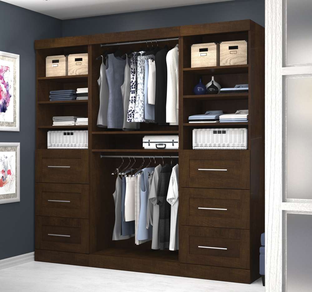 Bestar Pur 86 Closet Organizer with 6-Drawer in Rustic Brown