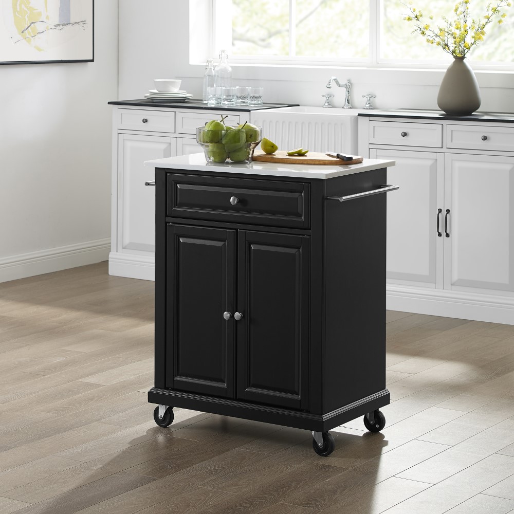 Crosley Furniture - Compact Granite Top Kitchen Cart Black/White ...