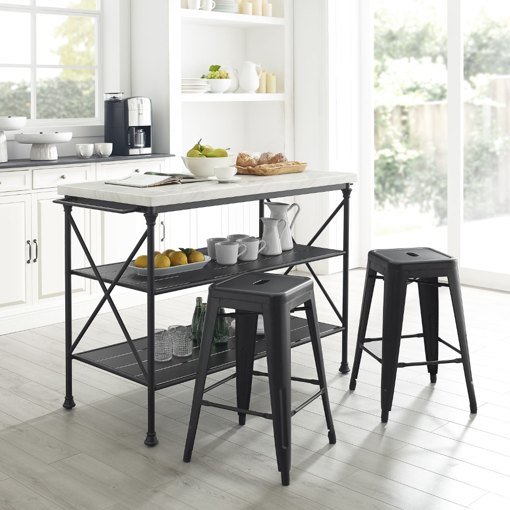 Crosley Furniture - Madeleine 3 Piece Island & Stool Set Matte Black - Kitchen Island