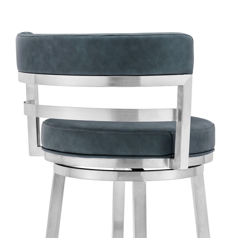 Armen Living Titana 26 Counter Height Swivel Blue Faux Leather And Brushed Stainless Steel 2464