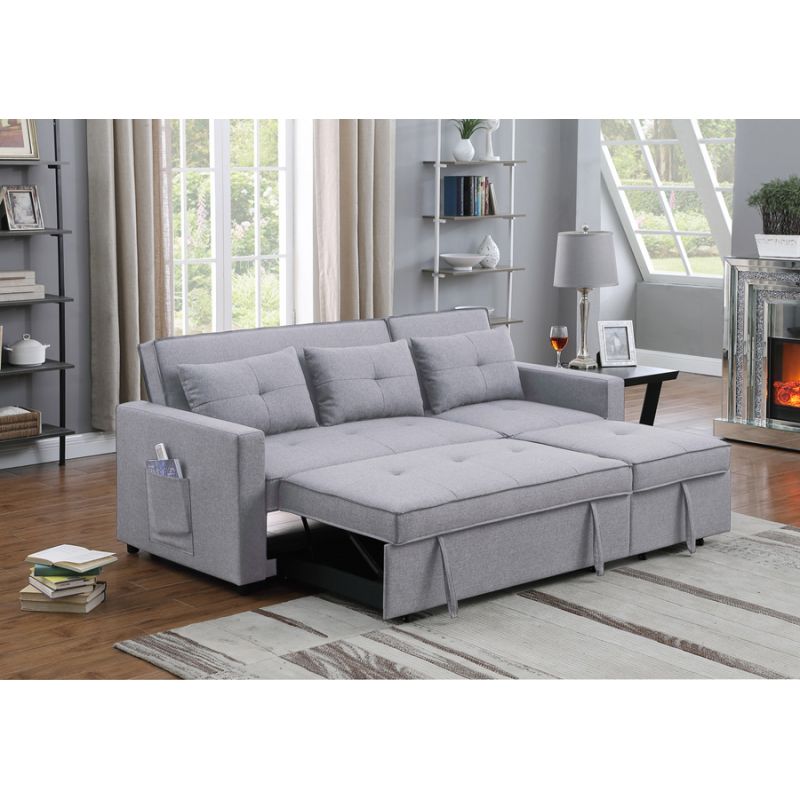 Lilola Home - Zoey Light Gray Linen Convertible Sleeper Sofa with Side ...