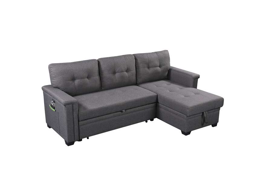 Lilola Home - Nathan Dark Gray Reversible Sleeper Sectional Sofa With ...