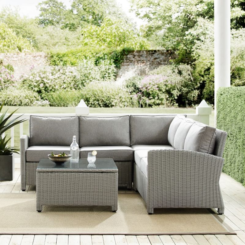 Crosley Furniture - Bradenton 4 Piece Outdoor Wicker Sectional Set Gray