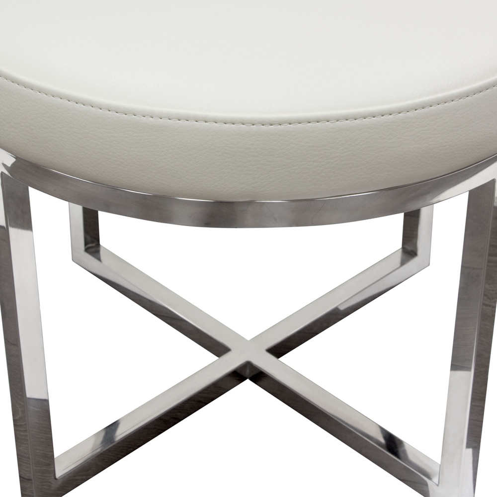 White Leather Stools With Stainless Steel Bases